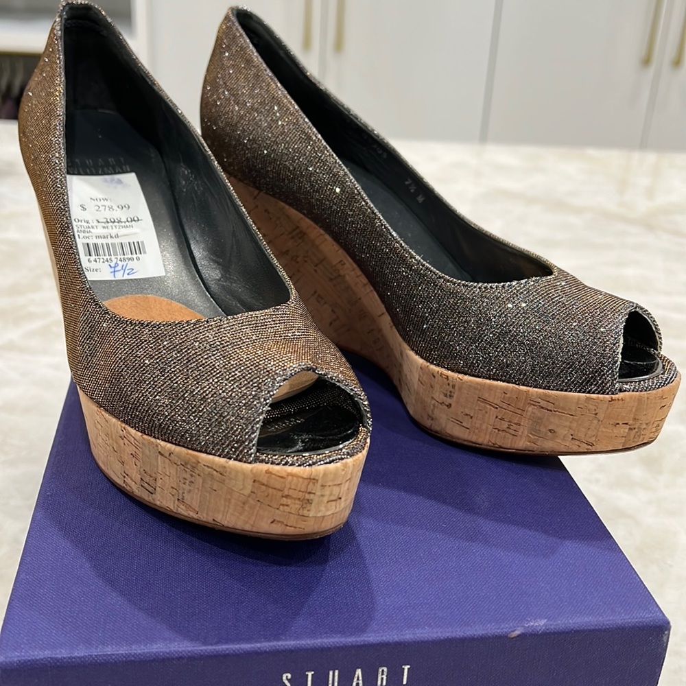 Barely Worn Stuart Weitzman Sparkly Anna Cork Wed… - image 1